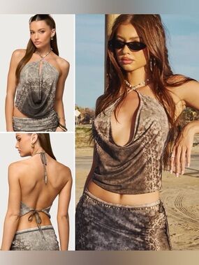 Edikted Teresa Backless Printed Mesh Halter Top new without tags NWOT XS